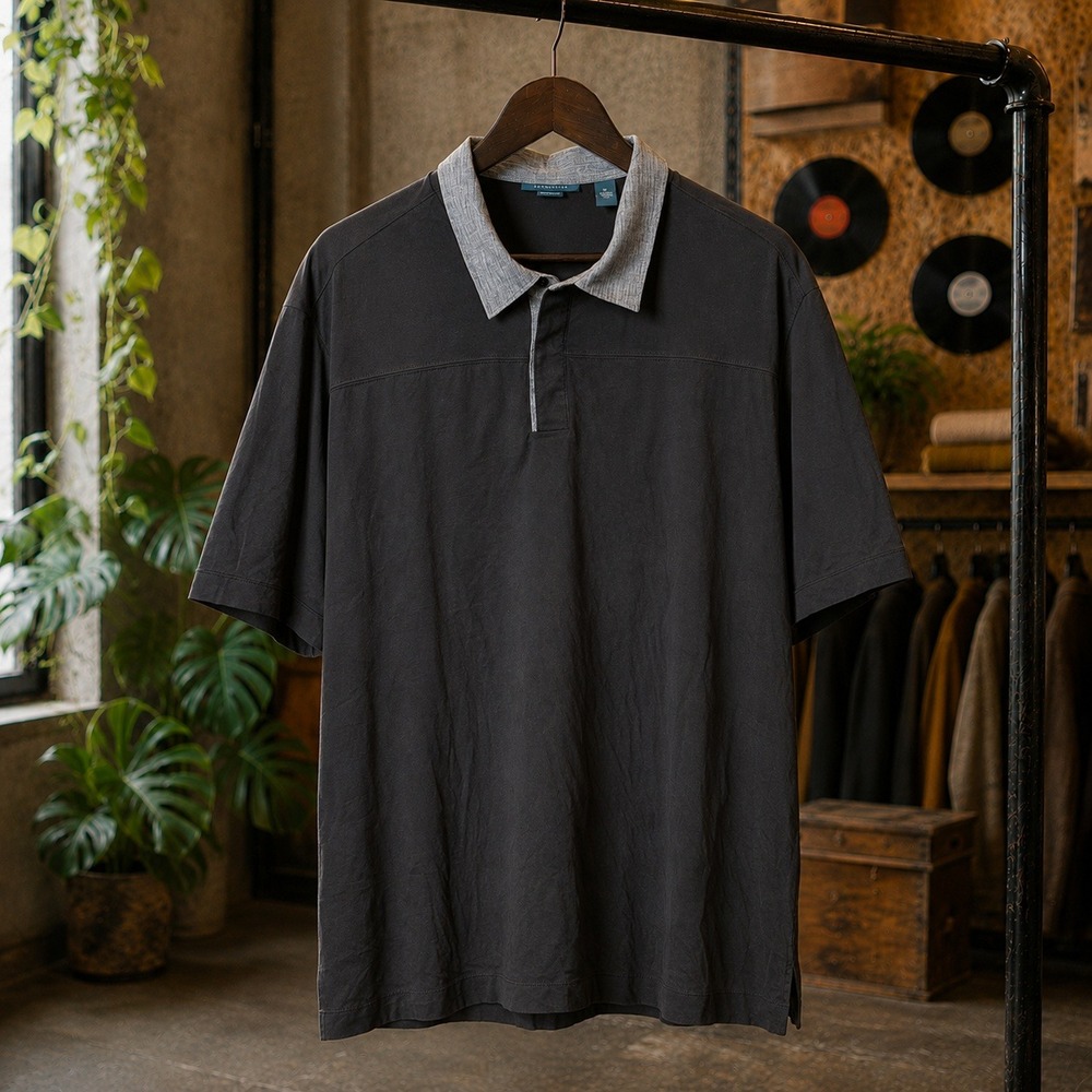 Perry Ellis Mens XXL Black Two Tone Polo Shirt Short Sleeve Contrast Collar
